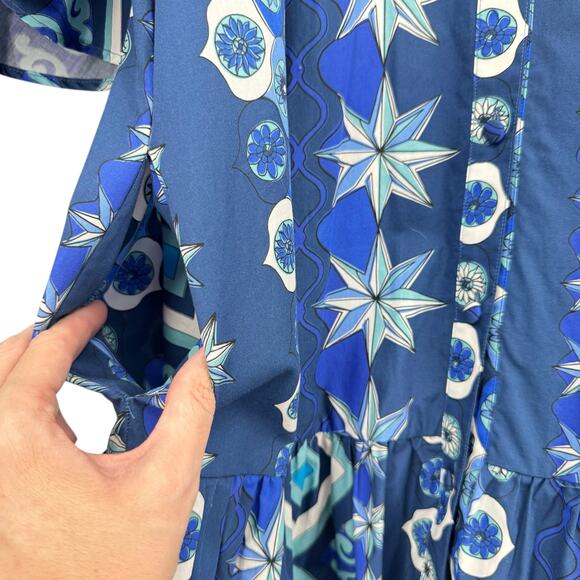 La Double J Choux Costiera Blue Print Flounce Cotton Poplin Mini Shirt Dress - Picture 11 of 16